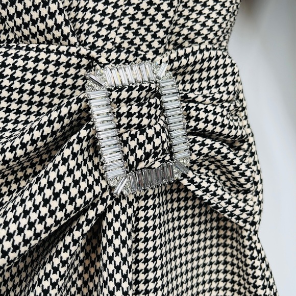 ZARA Houndstooth Faux Wrap Rhinestone Buckle Blazer Dress XS Academia Office - Picture 6 of 9